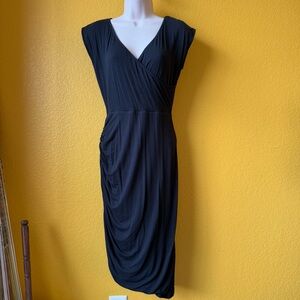 Prana black wrap front ruched side gathered dress